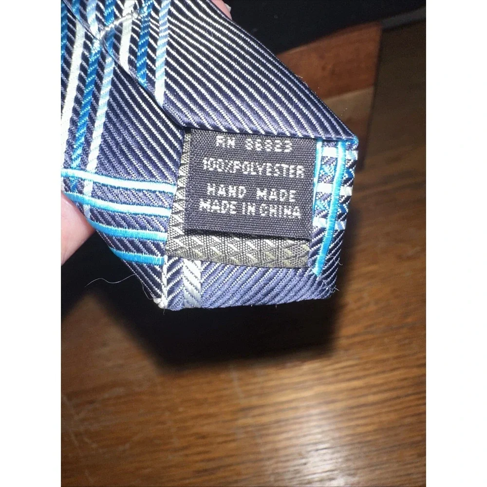 Colours by Alexander Julian Blue Teal‎ Grey Neck Tie Plaid Geometric